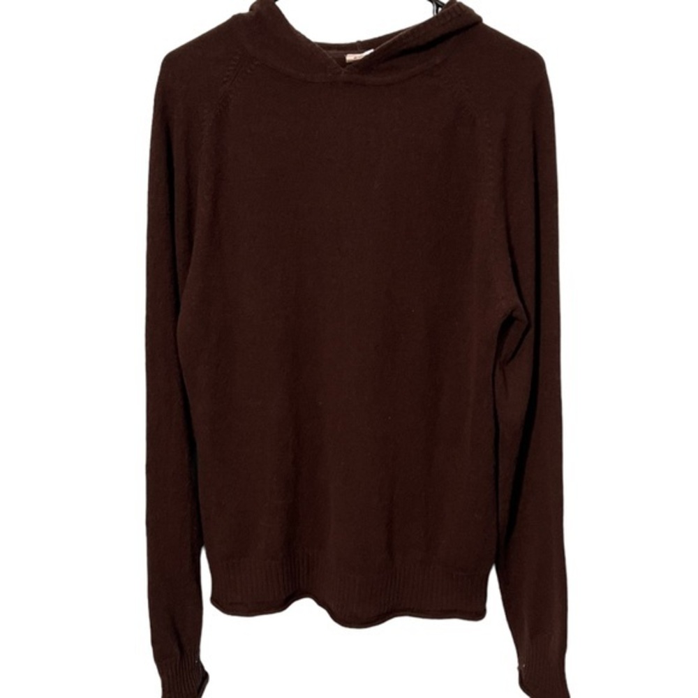 7 For All Mankind 100% Cashmere Brown Pull Over Hooded Sweater Size Medium